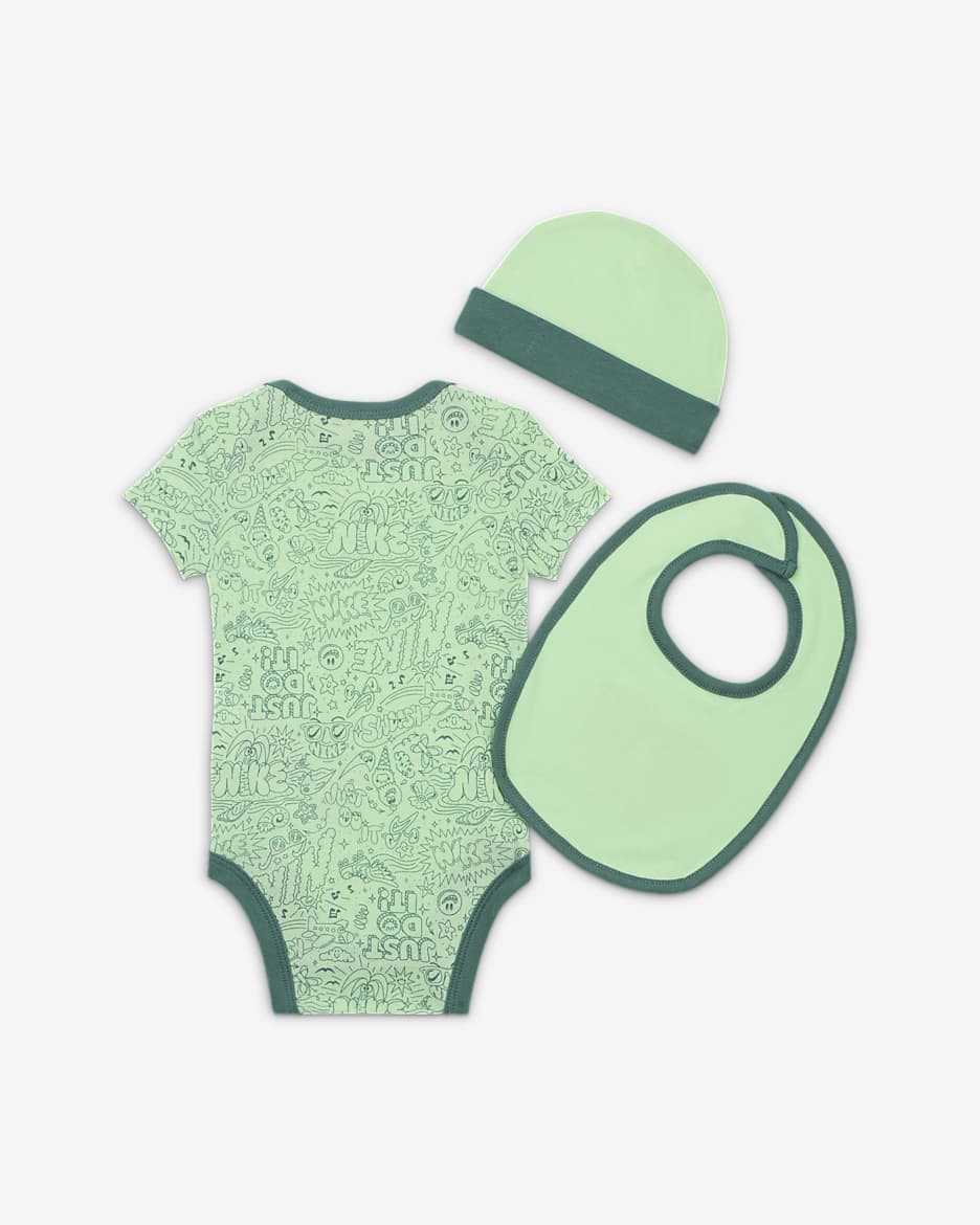 Nike Adventure Doodle Baby 0 9M 3 Piece Bodysuit Box Set. Nike LU